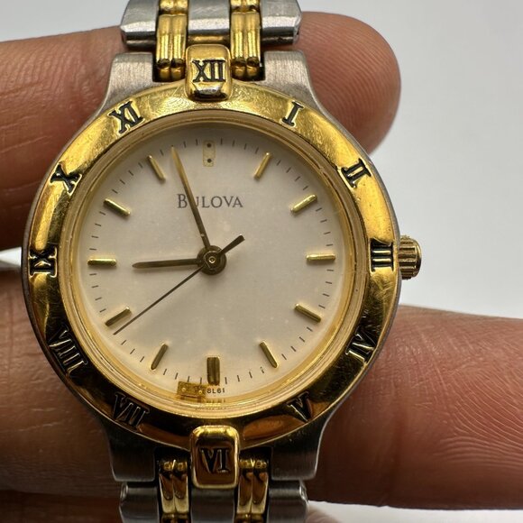 Bulova Watch Women Silver Gold Two Tone Beige Dial 24MM New Battery 7.25" - Picture 11 of 15
